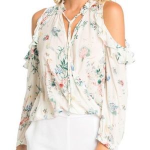 Maven West Anthro Floral Flutter Cold Shoulder Neutral Spring Top New XS